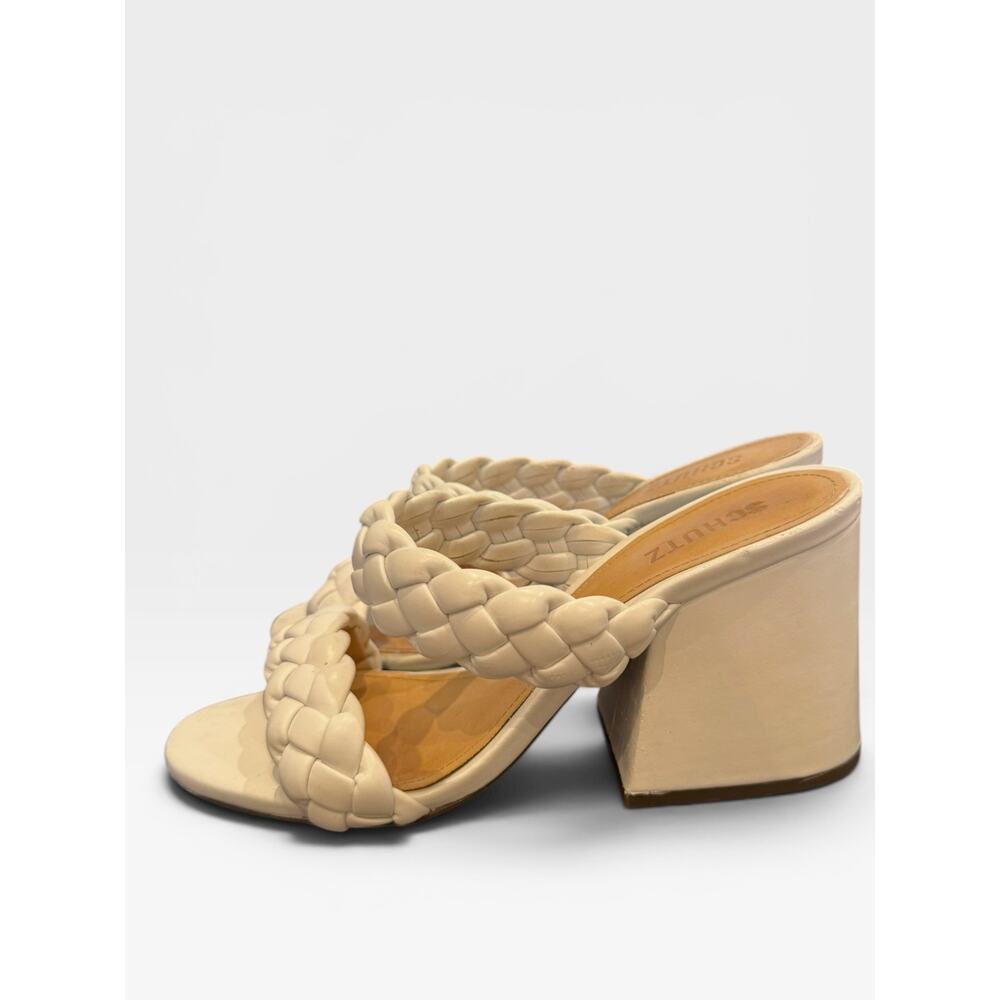 SCHUTZ Elida Braided Leather Block Heel Slide Sandal White 8 GUC - Picture 4 of 8